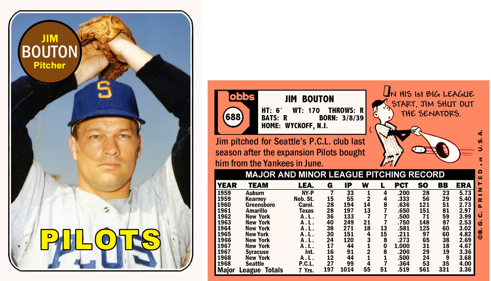 Bob Lemke's Blog: Custom cards feature Bouton with Pilots (1969 ...